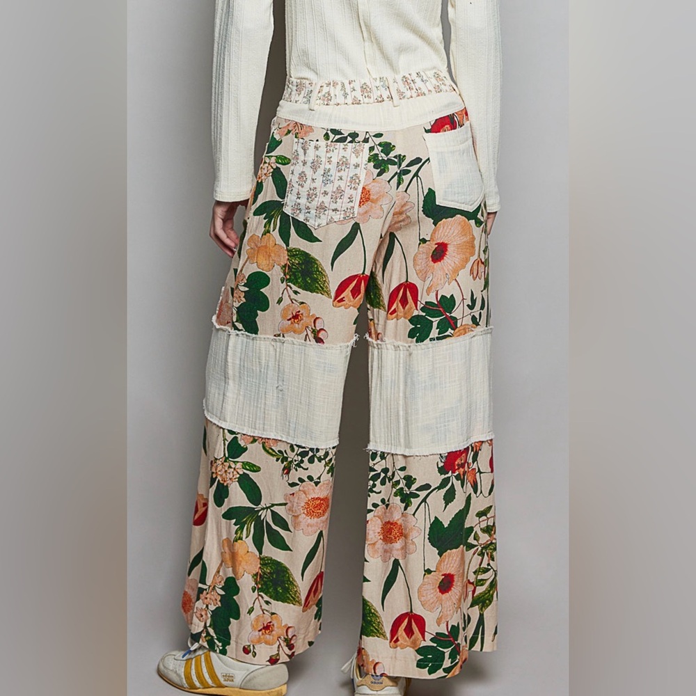 NWT POL Floral Patchwork Wide Leg Boho Pants - S M L - New with Tags - Picture 2 of 6